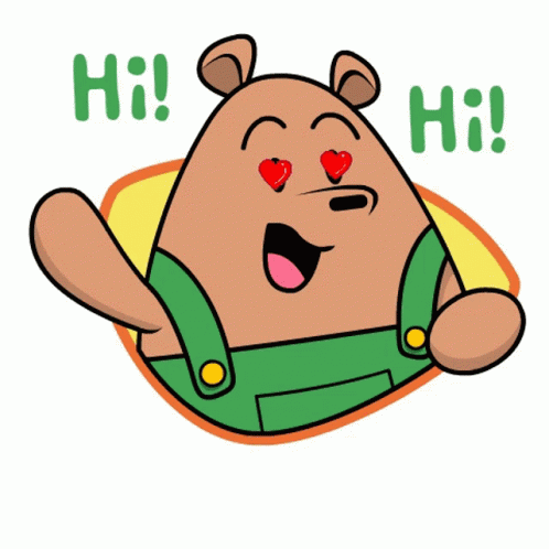 A Cartoon Bear With Hearts In His Eyes And The Words Hi GIF