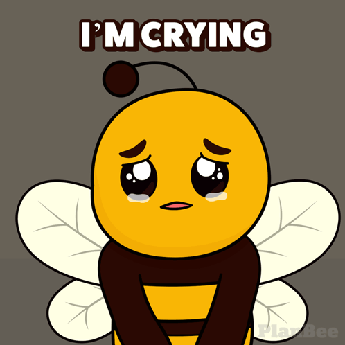 A Cartoon Bee Is Crying With The Words " I 'M Crying " Above It GIF