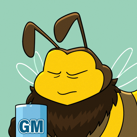 A Cartoon Bee Is Holding A Blue Can That Says Gm GIF