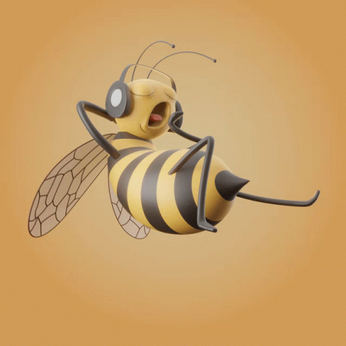 A Cartoon Bee Wearing Headphones With Its Mouth Wide Open GIF