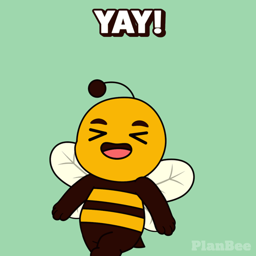 A Cartoon Bee With Its Arms In The Air And The Word Yay Above It GIF