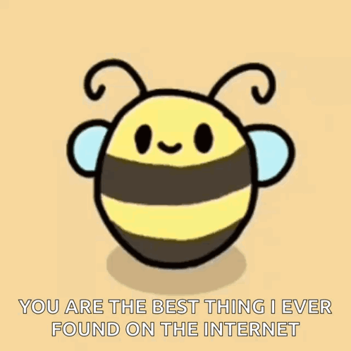 A Cartoon Bee With The Words `` You Are The Best Thing I Ever Found On The Internet '' Written Below It . GIF