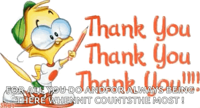 A Cartoon Bird Is Holding A Pencil And Says " Thank You " GIF