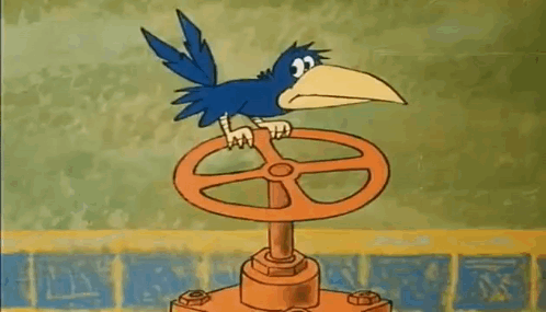 A Cartoon Bird Is Perched On Top Of A Valve . GIF