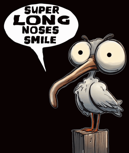 A Cartoon Bird With A Long Beak Is Talking About Super Long Noses Smile GIF