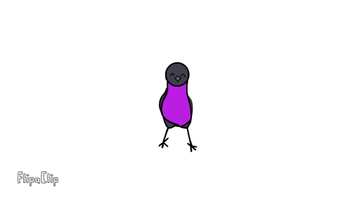 A Cartoon Bird With A Purple Body And A Black Head Is Standing On Its Hind Legs . GIF