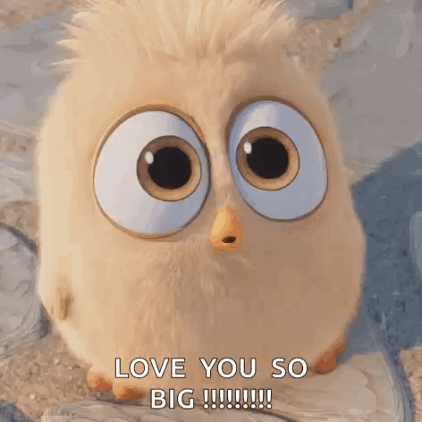 A Cartoon Bird With Big Eyes Is Saying I Love You So Big !!! GIF
