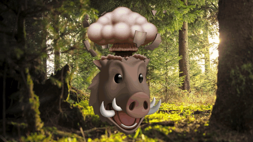 A Cartoon Boar With A Mushroom On Its Head GIF