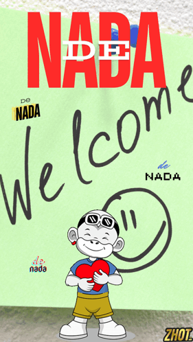 A Cartoon Boy Holding A Heart In Front Of A Sign That Says Nada De Nada GIF