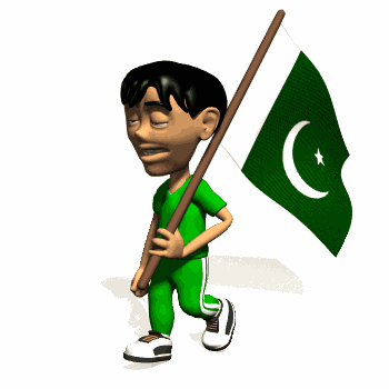 A Cartoon Boy In A Green Shirt Is Holding A Green Flag With A Crescent Moon And Star On It GIF