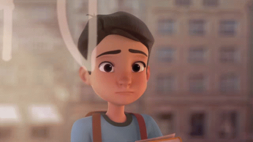 A Cartoon Boy With A Backpack Looks Sad GIF