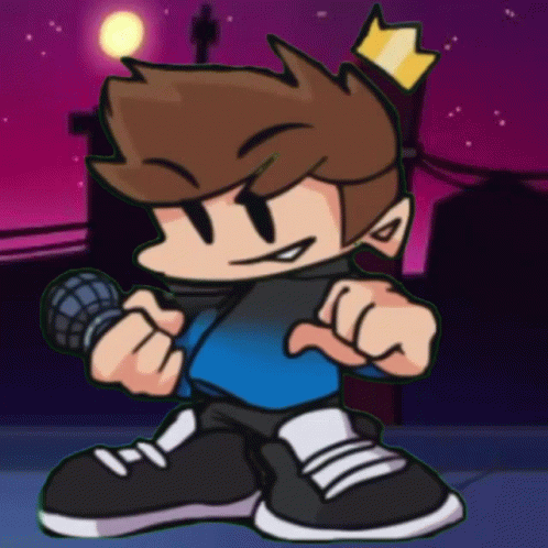 A Cartoon Boy With A Crown On His Head Is Holding A Microphone And Pointing At The Camera . GIF