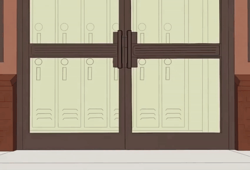 A Cartoon Boy With A Red Backpack Is Running Towards A School Locker GIF