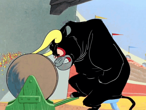 A Cartoon Bull With A Yellow Horn Is Sitting On A Stool GIF