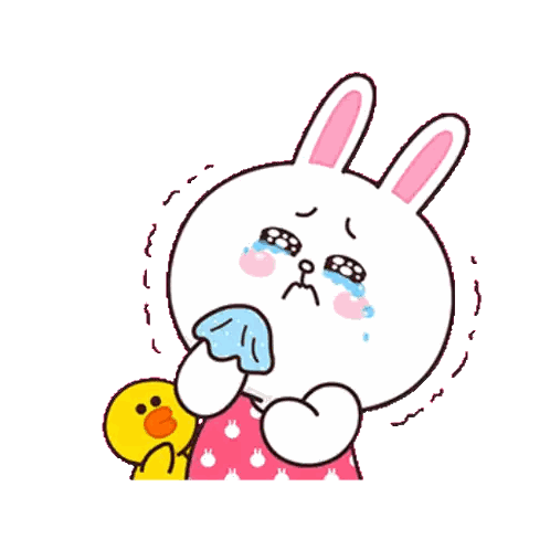 a cartoon bunny is crying while holding a stuffed duck