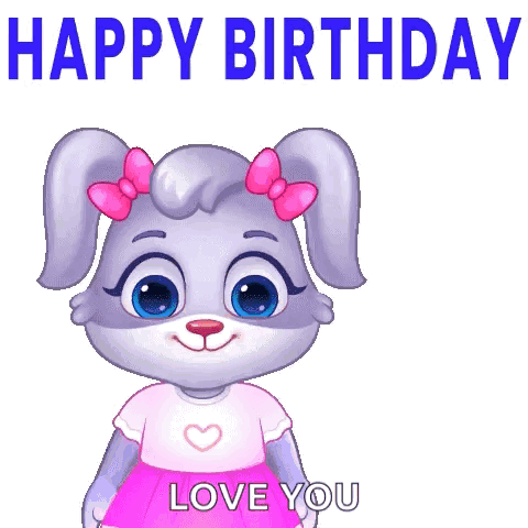 A Cartoon Bunny Is Holding A Bouquet Of Flowers And Saying Happy Birthday . GIF