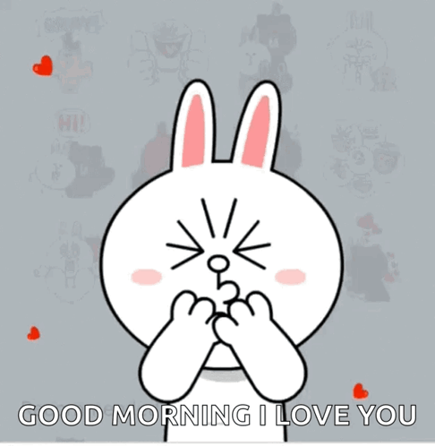 A Cartoon Bunny Says Good Morning I Love You With Red Hearts Surrounding It GIF