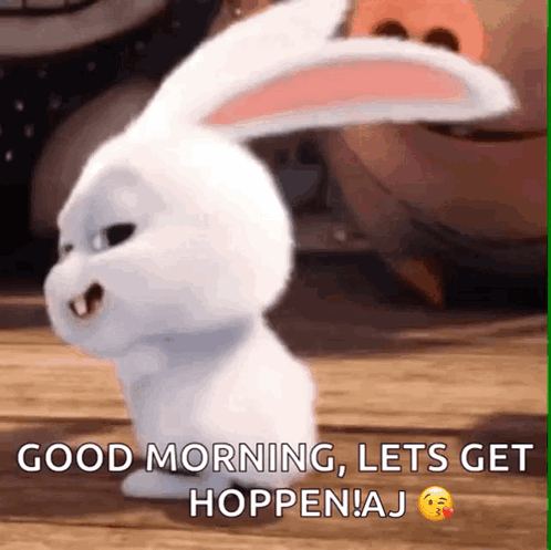 A Cartoon Bunny Says Good Morning Lets Get Hoppen ! Aj GIF
