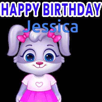 A Cartoon Bunny Says Happy Birthday Jessica In Blue Letters GIF