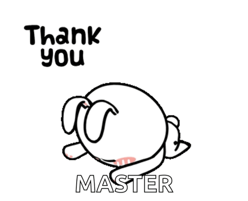 A Cartoon Bunny Says " Thank You Master " With Its Arms Outstretched GIF