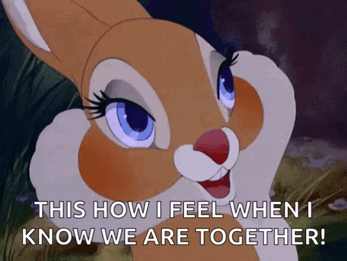 A Cartoon Bunny Says " This How I Feel When I Know We Are Together ! " GIF
