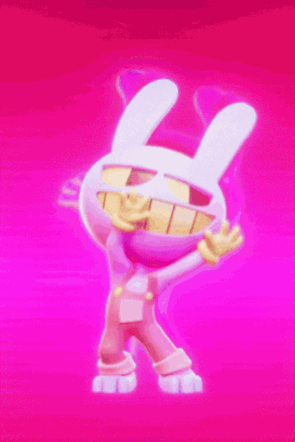 A Cartoon Bunny With A Big Smile On His Face Is Dancing On A Purple Background GIF