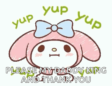 A Cartoon Bunny With A Bow On Its Head Is Asking For A Daddy King And Thanking You . GIF