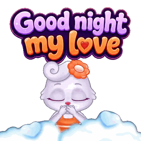a cartoon bunny with a flower in her hair says " good night my love "