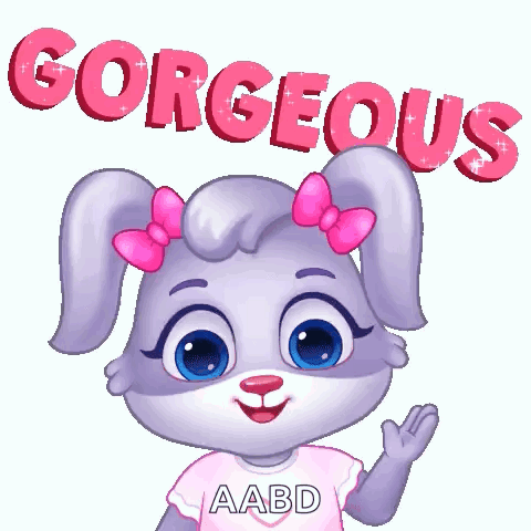 A Cartoon Bunny With A Heart And The Words Gorgeous Behind It GIF