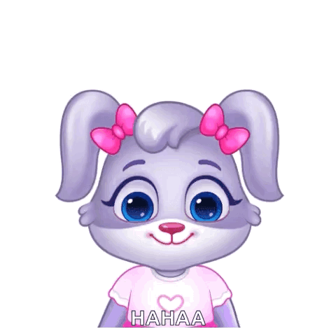 A Cartoon Bunny With A Pink Bow And The Words Wow Hahaa GIF