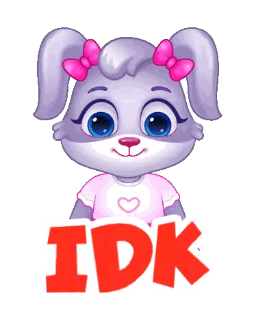 a cartoon bunny with a pink bow on her head and the word idk below her