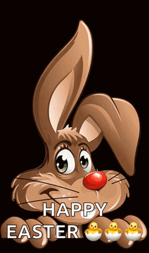 A Cartoon Bunny With A Red Nose And The Words Happy Easter Behind It GIF