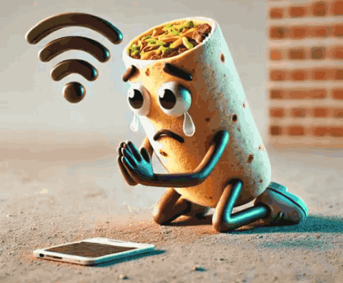 Cartoon Burrito Kneeling In Front Of Cellphone GIF