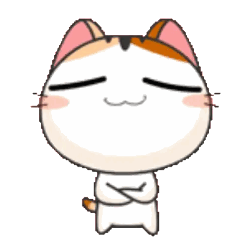 a cartoon calico cat with its eyes closed