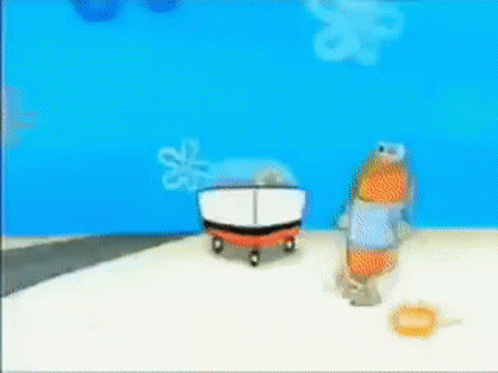 A Cartoon Car Is Driving Down A Road In Front Of A Spongebob Squarepants Background . GIF