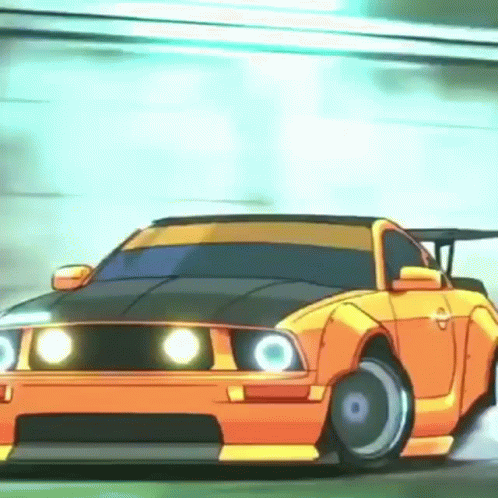 A Cartoon Car Is Driving Through A Tunnel With The Lights On GIF