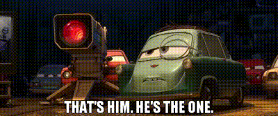 A Cartoon Car With The Words That 'S Him He 'S The One On It GIF