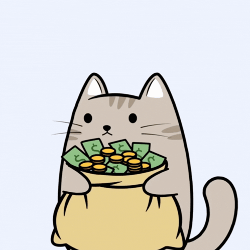 A Cartoon Cat Holding A Bag Of Money With The Words Robbed A Bank Above It GIF