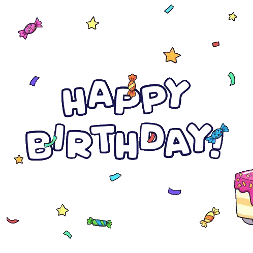 a cartoon cat holding a birthday cake with candles and the words happy birthday