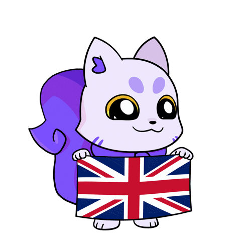 A Cartoon Cat Holding A British Flag GIF