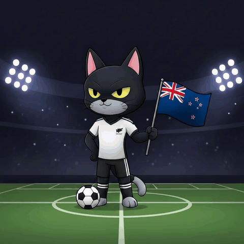 a cartoon cat holding a flag and a soccer ball