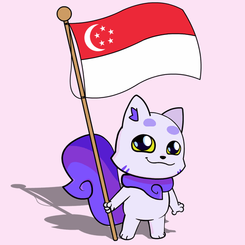 A Cartoon Cat Holding A Flag With A Crescent Moon On It GIF