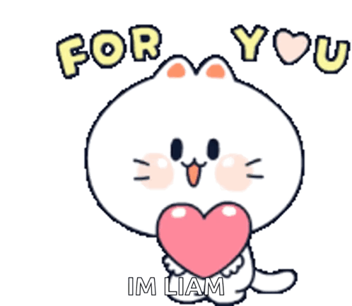 A Cartoon Cat Holding A Pink Heart With The Words For You Im Liam Below It GIF