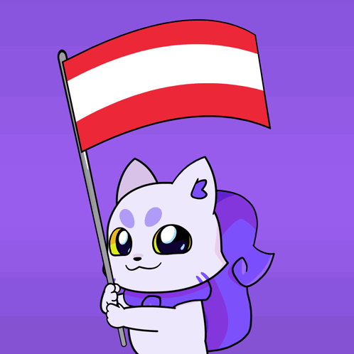 A Cartoon Cat Holding A Red And White Flag GIF