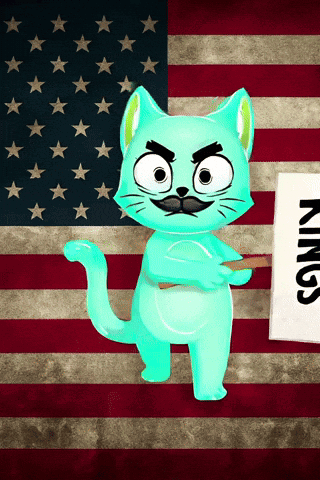 A Cartoon Cat Holding A Sign That Says Kings On It GIF