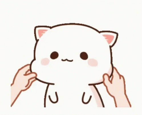 A Cartoon Cat Is Being Petting By A Person 'S Hands . GIF