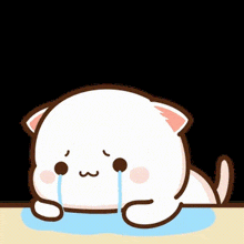 A Cartoon Cat Is Crying While Laying On The Floor . GIF