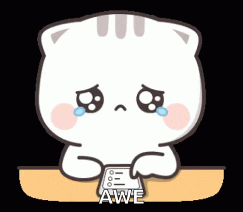 A Cartoon Cat Is Crying While Looking At A Cell Phone And Says Awe GIF