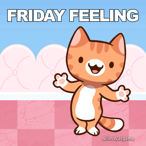 A Cartoon Cat Is Dancing With The Words Friday Feeling Above It GIF