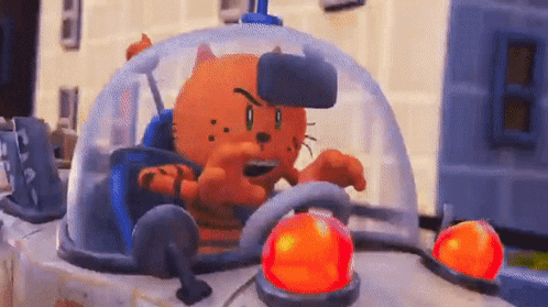 A Cartoon Cat Is Driving A Car With A Red Light On The Side GIF